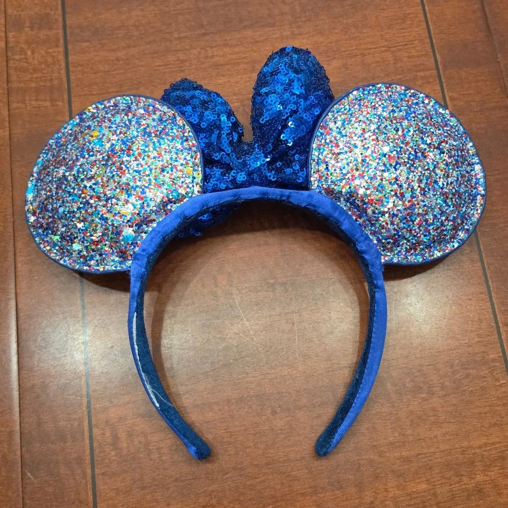 Disney Headband Womens OS Blue 2020 Confetti Sequin Minnie Mouse Ears Park Gear